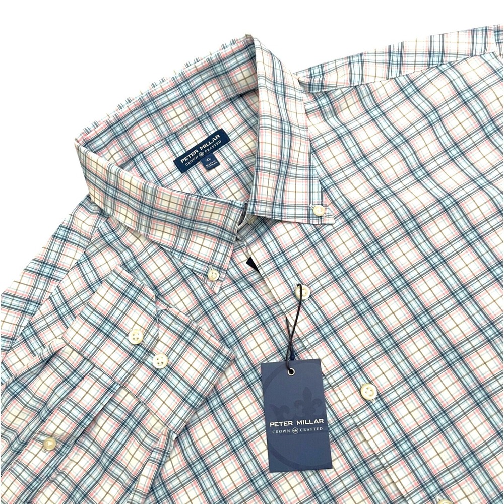 NEW Peter Millar Crown Crafted Bolden Button Down Shirt XL Plaid Wicking Stretch